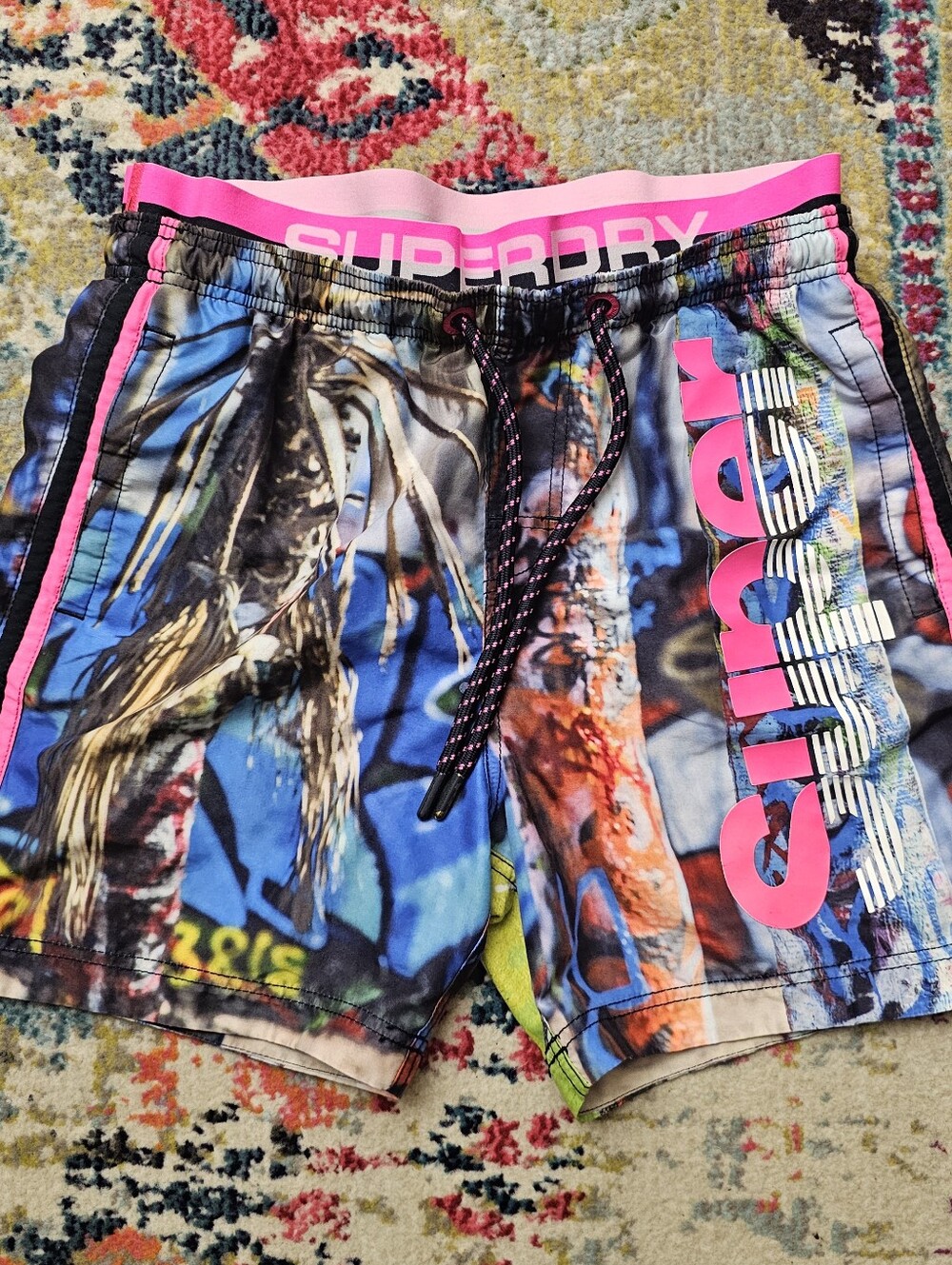 Superdry Photographic Volley Swim Trunks Mens Large Brief Lined Pool Shorts